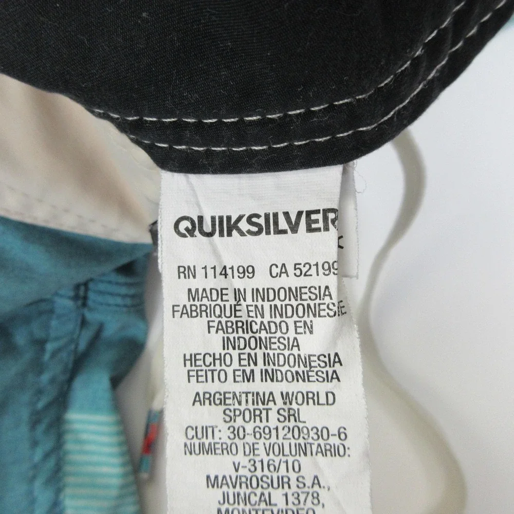 Quiksilver Board Shorts Mens 38 Blue‎ Green Striped Surf Swim Trunks Stretch